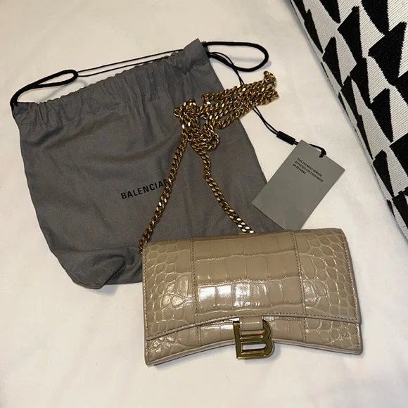 Bags | Balenciaga Womens Hourglass Wallet On Chain Crocodile